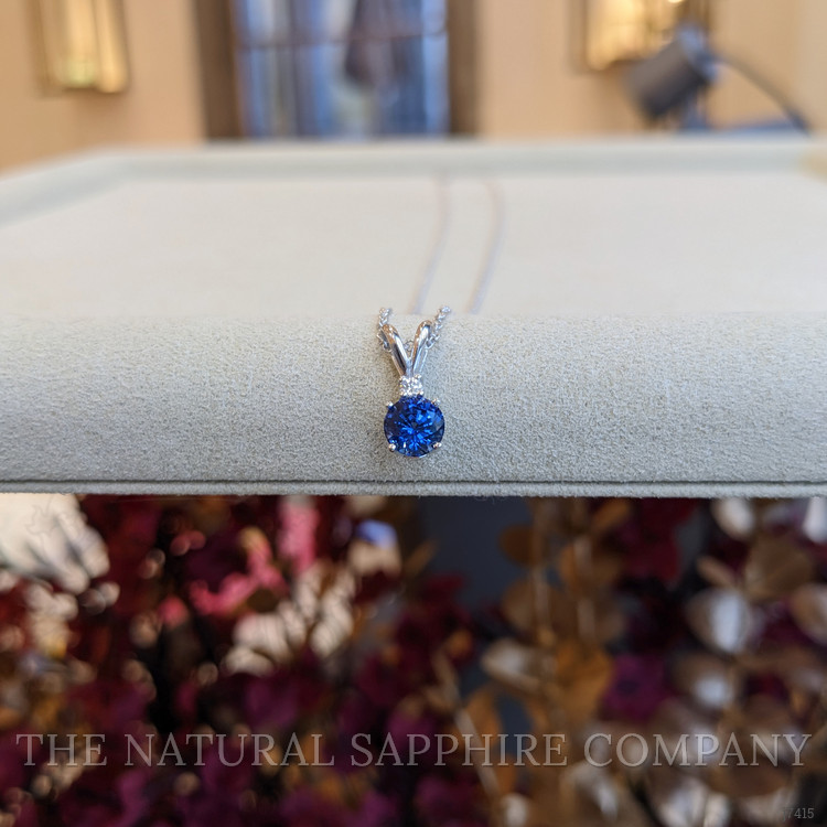 0.90 Ct. Blue Sapphire and Natural Diamond Solitaire Pendant, 14K White Gold
