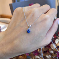 0.90 Ct. Blue Sapphire and Natural Diamond Solitaire Pendant, 14K White Gold Life Style