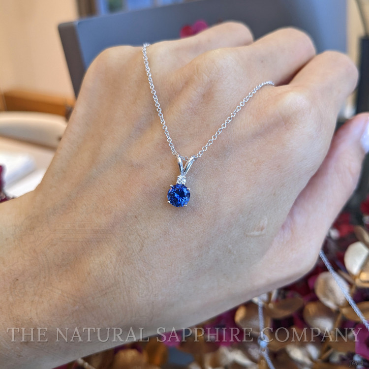 0.90 Ct. Blue Sapphire and Natural Diamond Solitaire Pendant, 14K White Gold