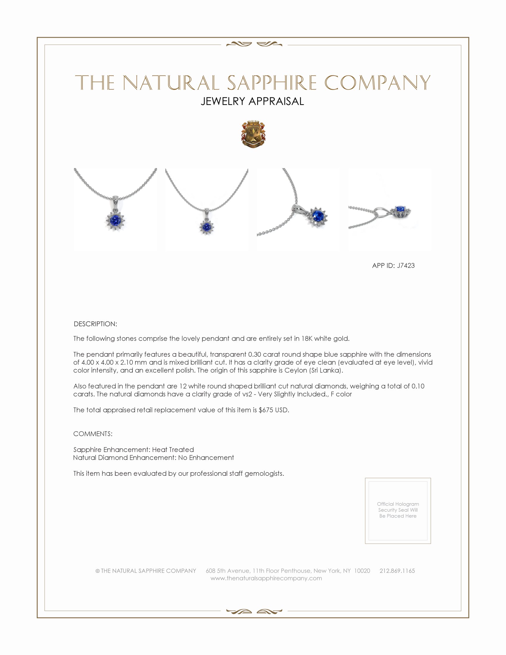 0.30 Ct. Blue Sapphire and Natural Diamond Halo Pendant, 18K White Gold