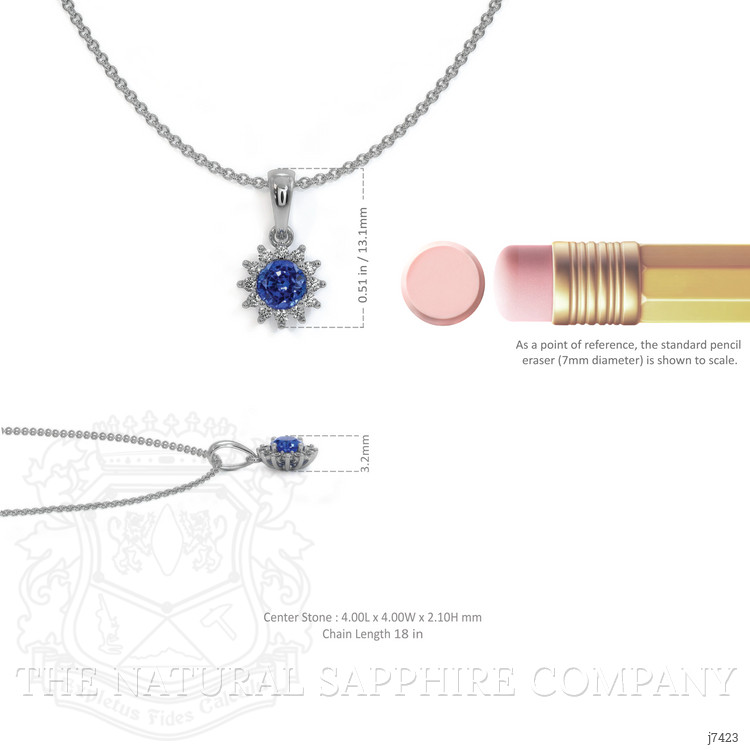 0.30 Ct. Blue Sapphire and Natural Diamond Halo Pendant, 18K White Gold