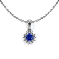 0.30 Ct. Blue Sapphire and Natural Diamond Halo Pendant, 18K White Gold Video