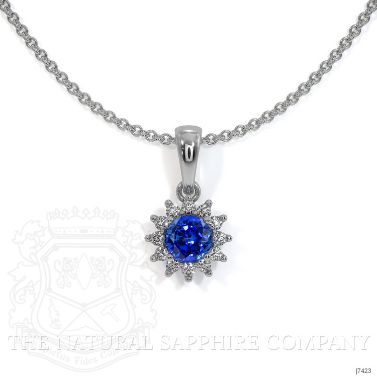 0.30 Ct. Blue Sapphire and Natural Diamond Halo Pendant, 18K White Gold