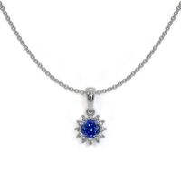 0.30 Ct. Blue Sapphire and Natural Diamond Halo Pendant, 18K White Gold Image