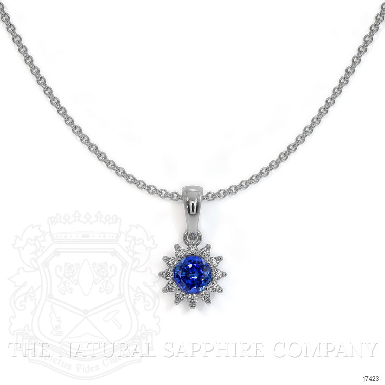 0.30 Ct. Blue Sapphire and Natural Diamond Halo Pendant, 18K White Gold