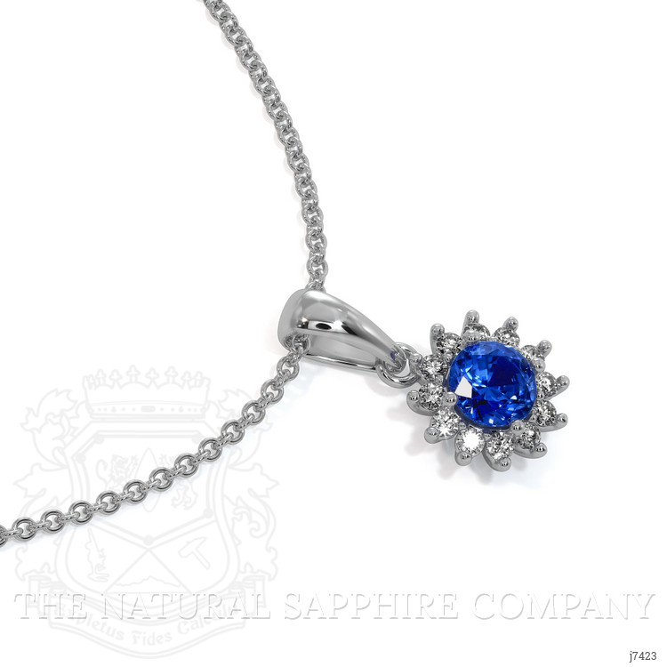 0.30 Ct. Blue Sapphire and Natural Diamond Halo Pendant, 18K White Gold