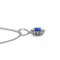 0.30 Ct. Blue Sapphire and Natural Diamond Halo Pendant, 18K White Gold Image