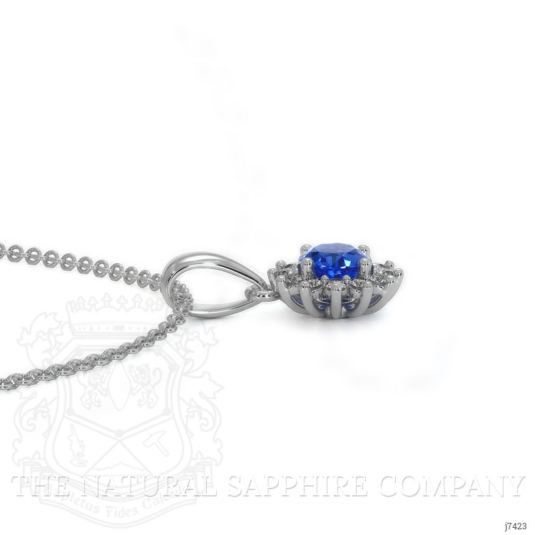 0.30 Ct. Blue Sapphire and Natural Diamond Halo Pendant, 18K White Gold