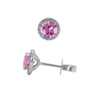 0.80 Ct.Tw. Pink Sapphire and Natural Diamond Pave Earrings, 18K White Gold Image