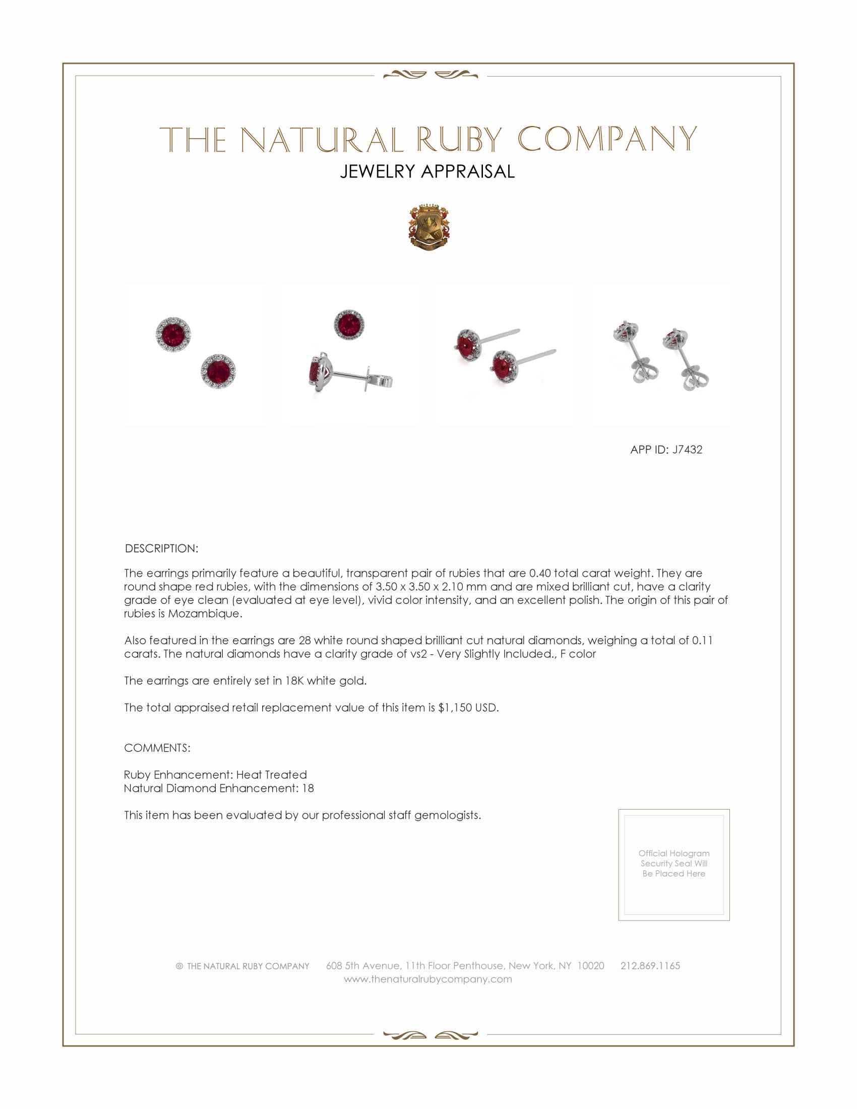 0.40 Ct.Tw. Ruby and Natural Diamond Pave Earrings, 18K White Gold