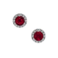 0.40 Ct.Tw. Ruby Natural Diamond Pave Earrings, 18K White Gold Video