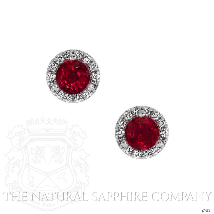 0.40 Ct.Tw. Ruby Natural Diamond Pave Earrings, 18K White Gold