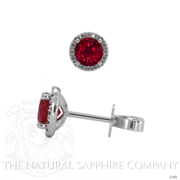 0.40 Ct.Tw. Ruby Natural Diamond Pave Earrings, 18K White Gold
