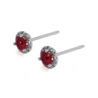 0.40 Ct.Tw. Ruby Natural Diamond Pave Earrings, 18K White Gold Image