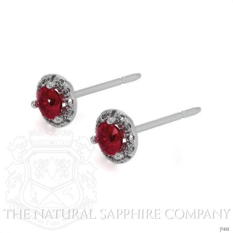 0.40 Ct.Tw. Ruby Natural Diamond Pave Earrings, 18K White Gold