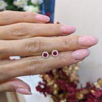 0.40 Ct.Tw.Total Carat Weight Ruby and Natural Diamond Pave Earrings, 18K White Gold Life Style