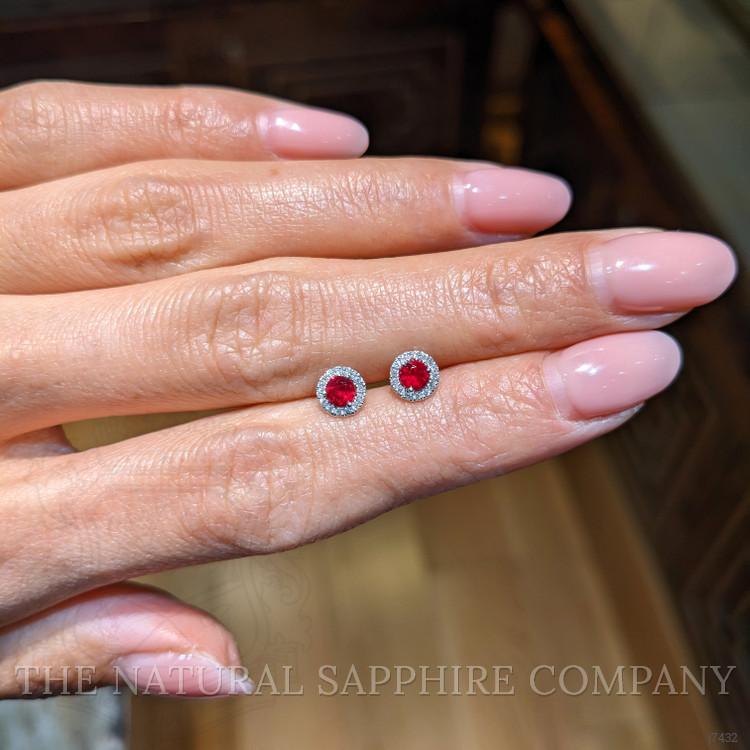 0.40 Ct.Tw. Ruby and Natural Diamond Pave Earrings, 18K White Gold