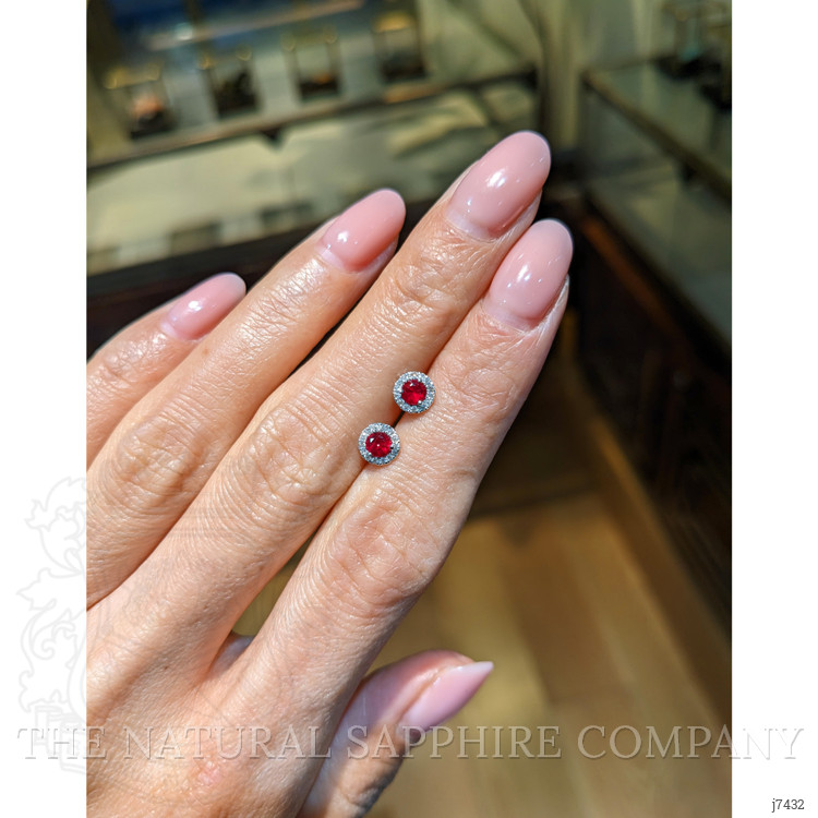 0.40 Ct.Tw. Ruby and Natural Diamond Pave Earrings, 18K White Gold