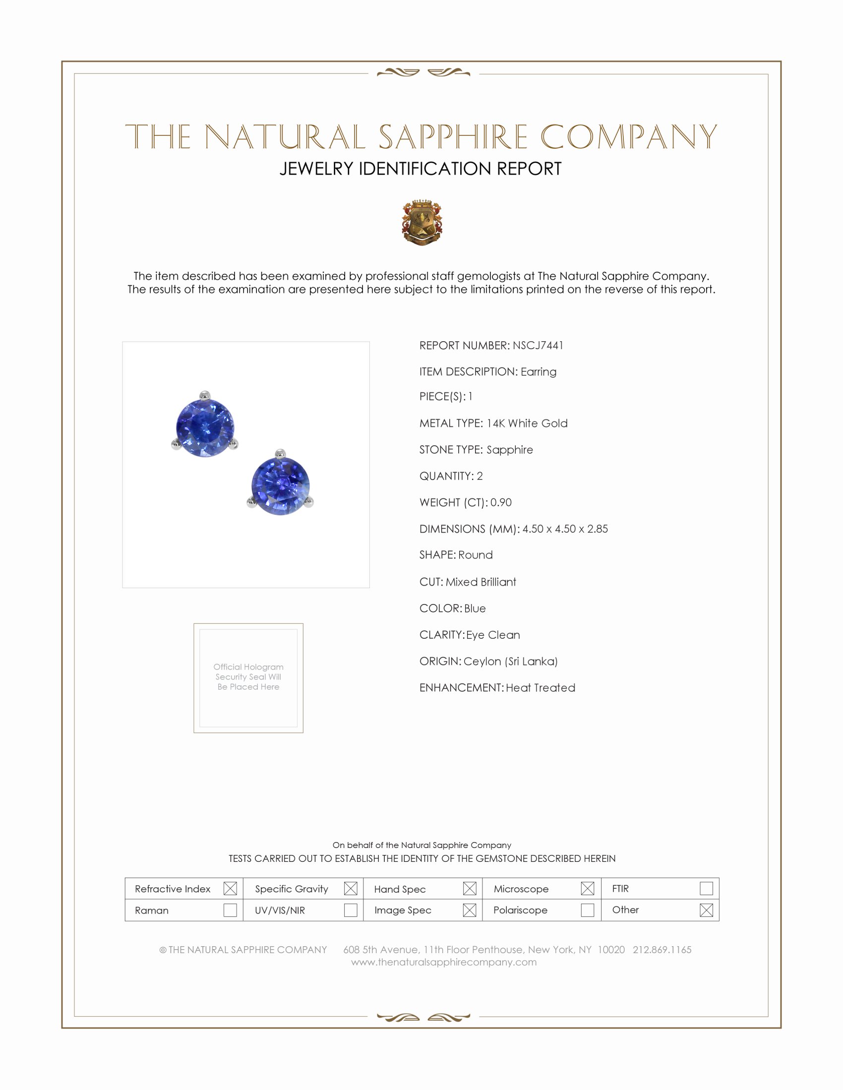 0.90 Ct.Tw. Blue Sapphire Studs Earrings, 14K White Gold