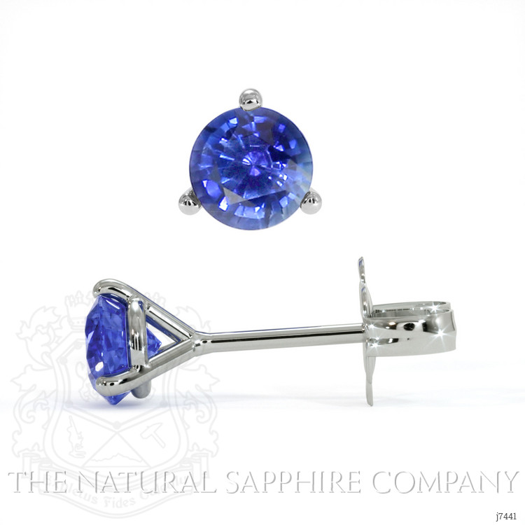 0.90 Ct.Tw. Blue Sapphire Studs Earrings, 14K White Gold