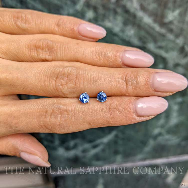 0.90 Ct.Tw. Blue Sapphire Studs Earrings, 14K White Gold
