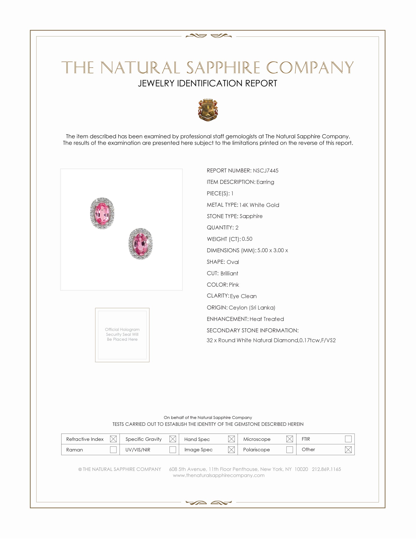 0.50 Ct.Tw. Pink Sapphire and Natural Diamond Pave Earrings, 14K White Gold