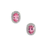 0.50&nbsp;Ct.Tw.Total Carat Weight Pink Sapphire and Natural Diamond Pave Earrings, 14K White Gold Video