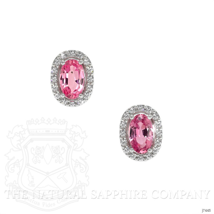 0.50 Ct.Tw. Pink Sapphire and Natural Diamond Pave Earrings, 14K White Gold