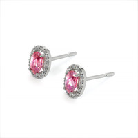 0.50&nbsp;Ct.Tw.Total Carat Weight Pink Sapphire and Natural Diamond Pave Earrings, 14K White Gold Image
