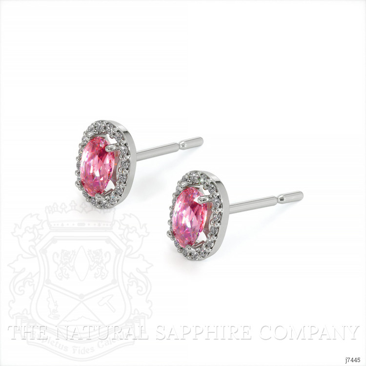 0.50 Ct.Tw. Pink Sapphire and Natural Diamond Pave Earrings, 14K White Gold