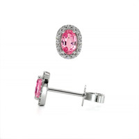 0.50&nbsp;Ct.Tw.Total Carat Weight Pink Sapphire and Natural Diamond Pave Earrings, 14K White Gold Image