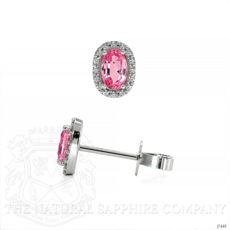 0.50 Ct.Tw. Pink Sapphire and Natural Diamond Pave Earrings, 14K White Gold