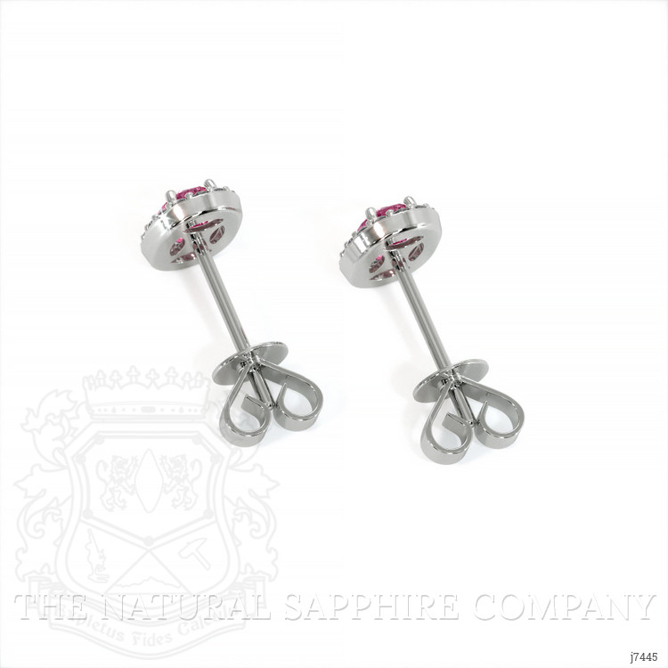 0.50 Ct.Tw. Pink Sapphire and Natural Diamond Pave Earrings, 14K White Gold