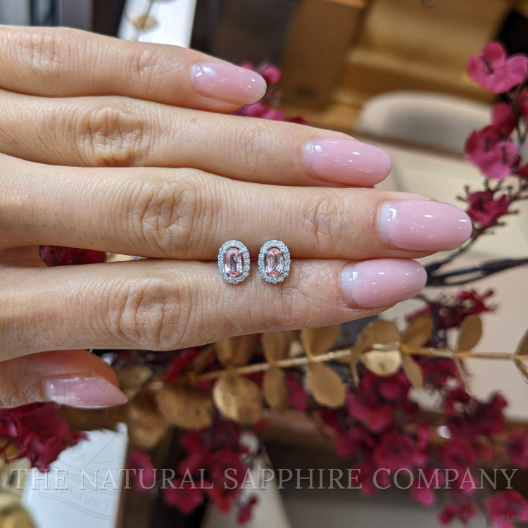 0.50 Ct.Tw. Pink Sapphire and Natural Diamond Pave Earrings, 14K White Gold