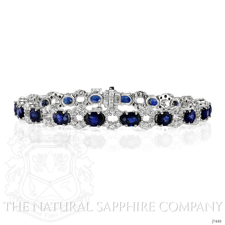 8.78 Ct.Tw. Blue Sapphire and Natural Diamond Tennis/Line Bracelet, 18K White Gold