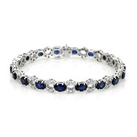 8.78 Ct.Tw. Blue Sapphire and Natural Diamond Tennis/Line Bracelet, 18K White Gold Image