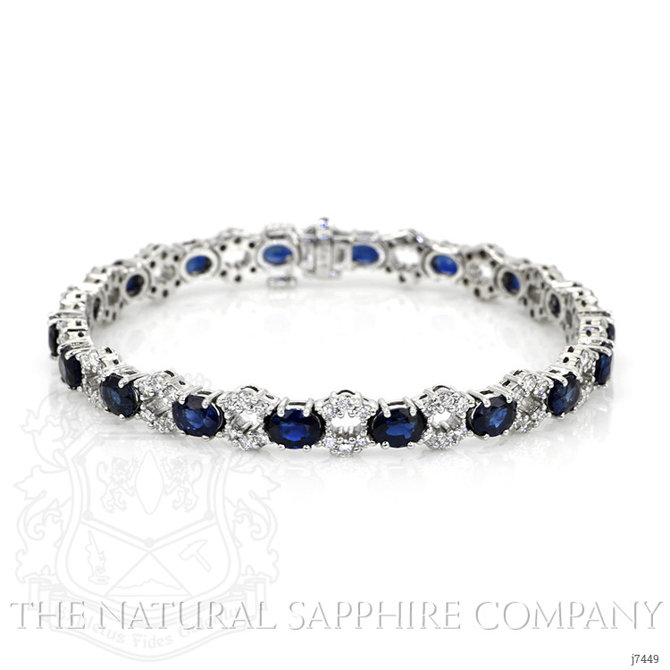 8.78 Ct.Tw. Blue Sapphire and Natural Diamond Tennis/Line Bracelet, 18K White Gold
