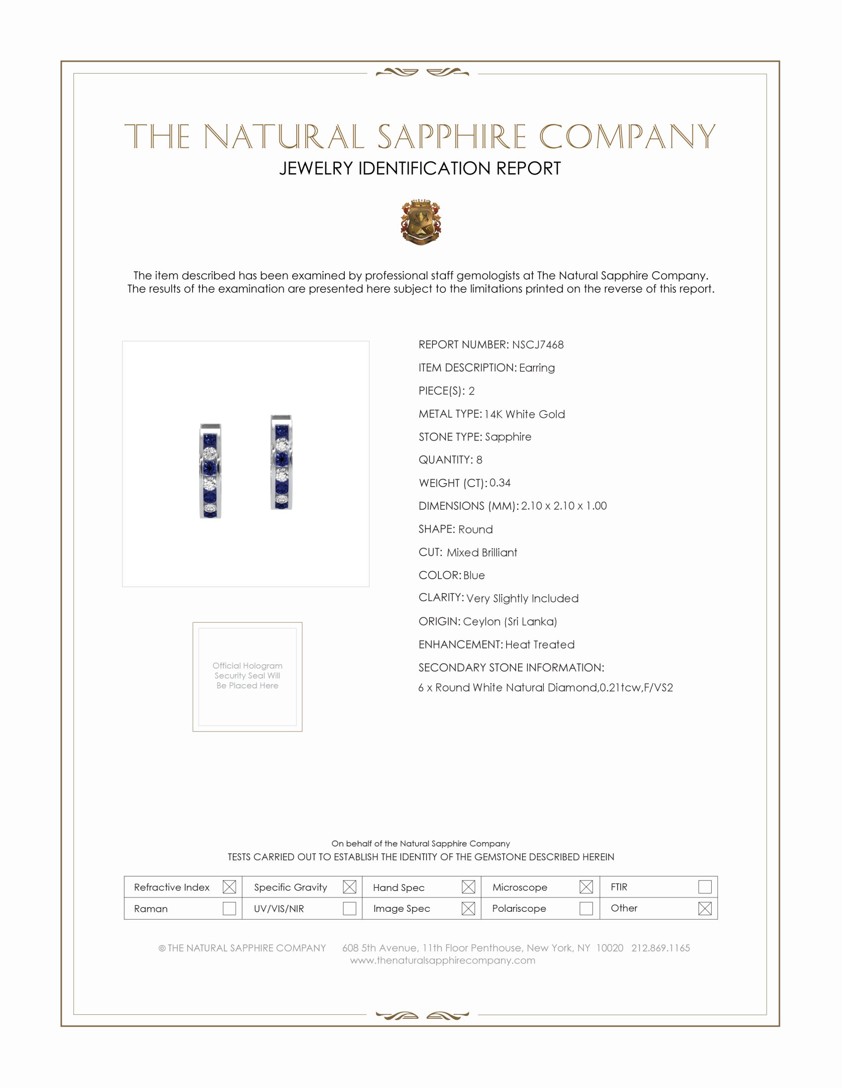 0.34 Ct.Tw. Blue Sapphire and Natural Diamond Hoops Earrings, 14K White Gold