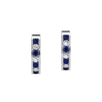 0.34 Ct.Tw. Blue Sapphire and Natural Diamond Hoops Earrings, 14K White Gold Video