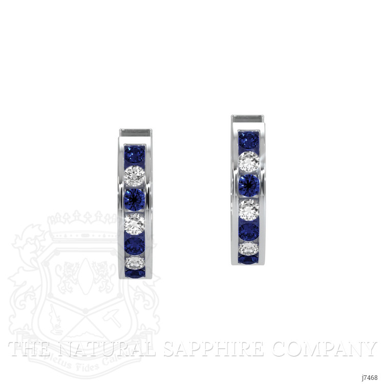 0.34 Ct.Tw. Blue Sapphire and Natural Diamond Hoops Earrings, 14K White Gold