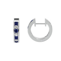 0.34 Ct.Tw. Blue Sapphire and Natural Diamond Hoops Earrings, 14K White Gold Image
