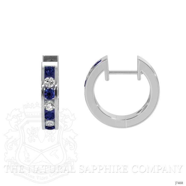 0.34 Ct.Tw. Blue Sapphire and Natural Diamond Hoops Earrings, 14K White Gold