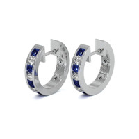 0.34 Ct.Tw. Blue Sapphire and Natural Diamond Hoops Earrings, 14K White Gold Image