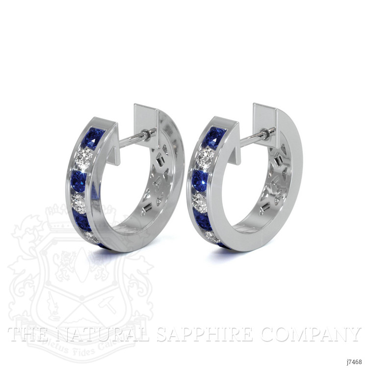 0.34 Ct.Tw. Blue Sapphire and Natural Diamond Hoops Earrings, 14K White Gold
