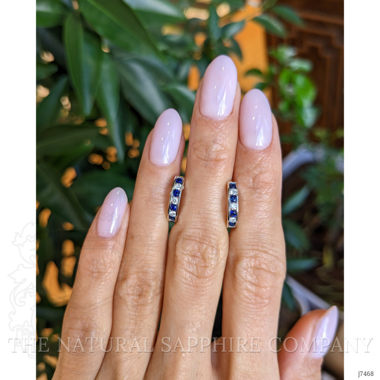 0.34 Ct.Tw. Blue Sapphire and Natural Diamond Hoops Earrings, 14K White Gold