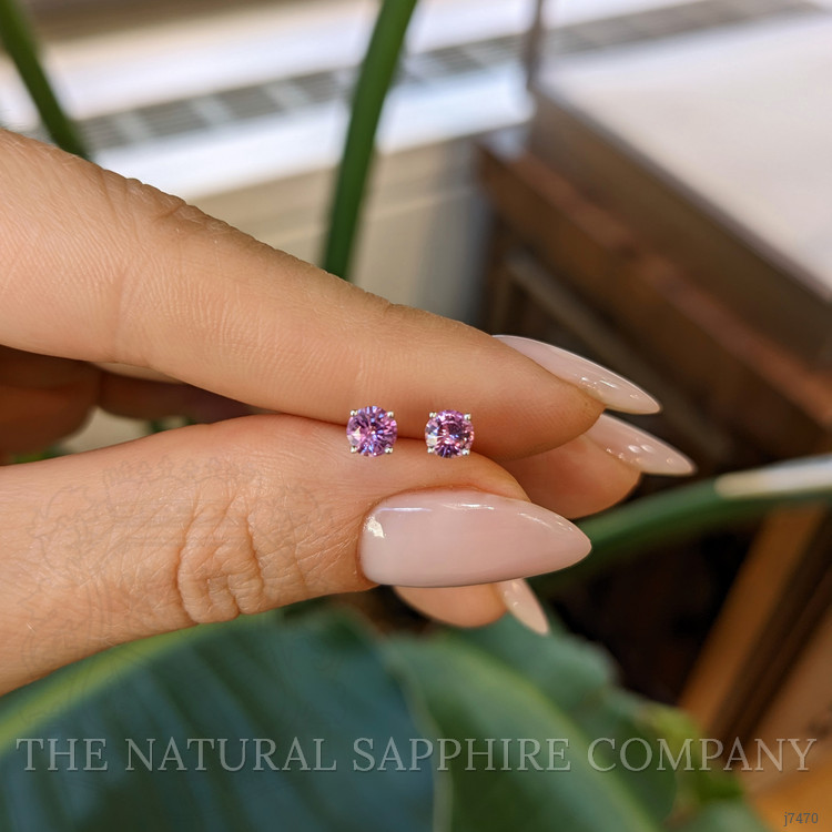 0.60 Ct.Tw. Pink Sapphire Studs Earrings, 14K White Gold