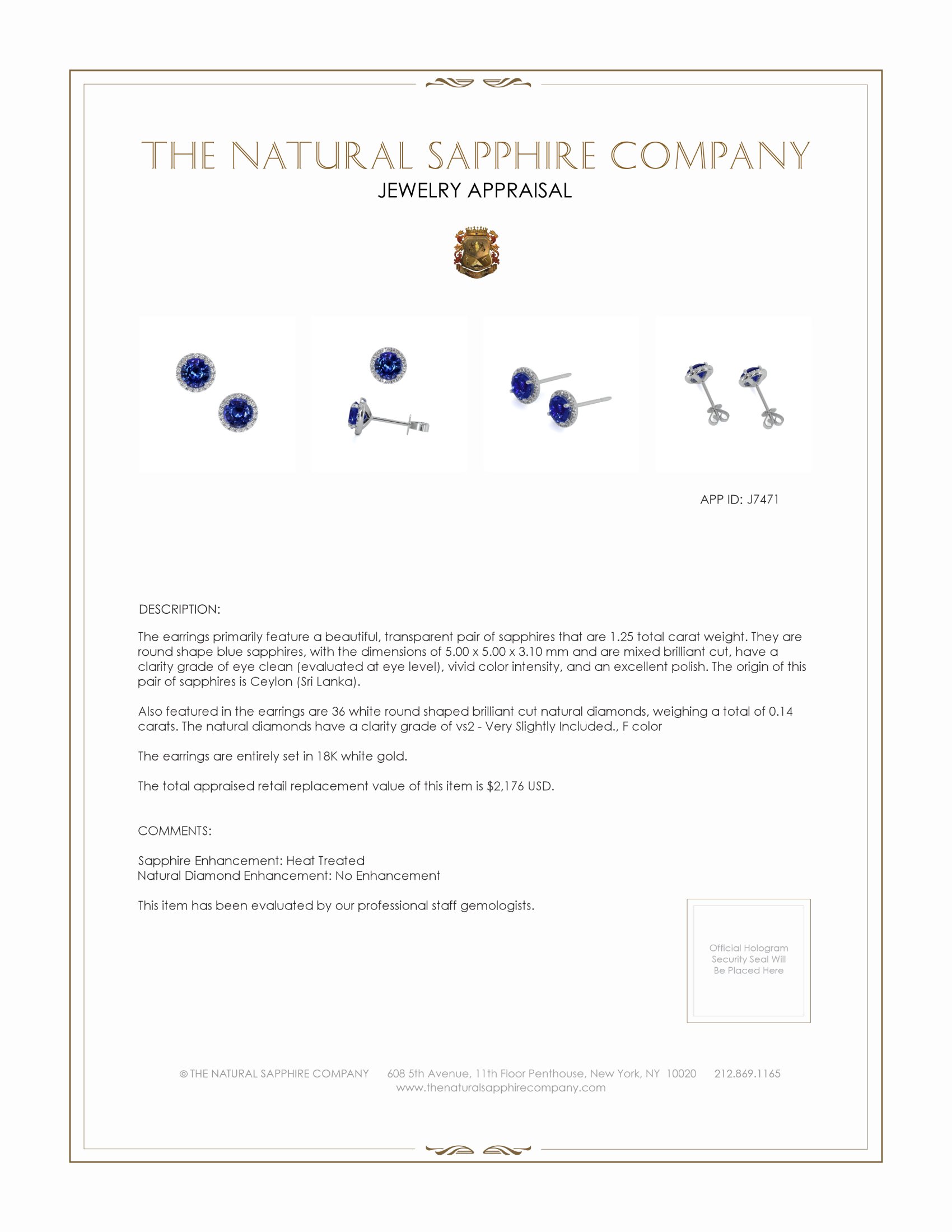 1.25 Ct.Tw. Blue Sapphire and Natural Diamond Pave Earrings, 18K White Gold