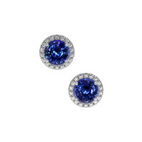 1.10&nbsp;Ct.Tw.Total Carat Weight Blue Sapphire and Natural Diamond Studs Earrings, 18K White Gold Video
