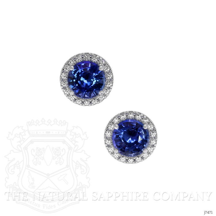 1.10 Ct.Tw. Blue Sapphire and Natural Diamond Studs Earrings, 18K White Gold