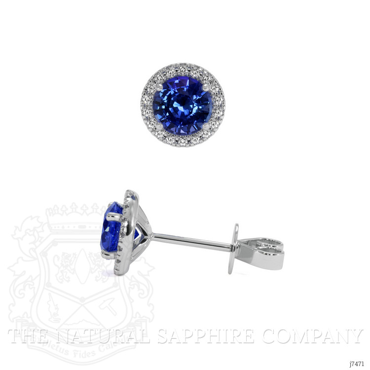 1.10 Ct.Tw. Blue Sapphire and Natural Diamond Studs Earrings, 18K White Gold